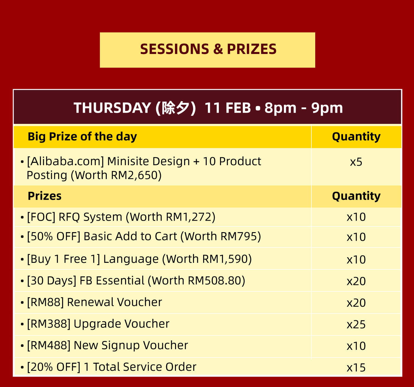 THURSDAY (除夕) 11 FEB • 8pm - 9pm