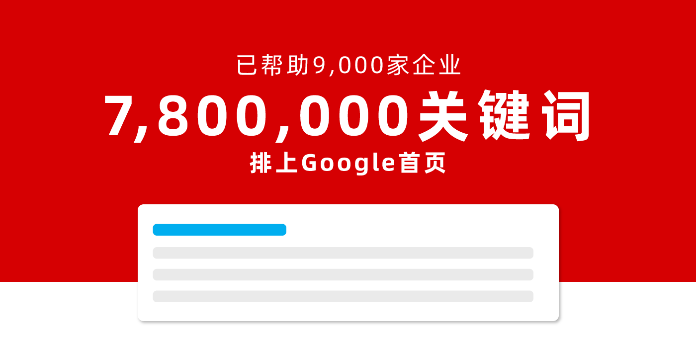 已帮助9,000家企业7,800,000关键词排上Google首页